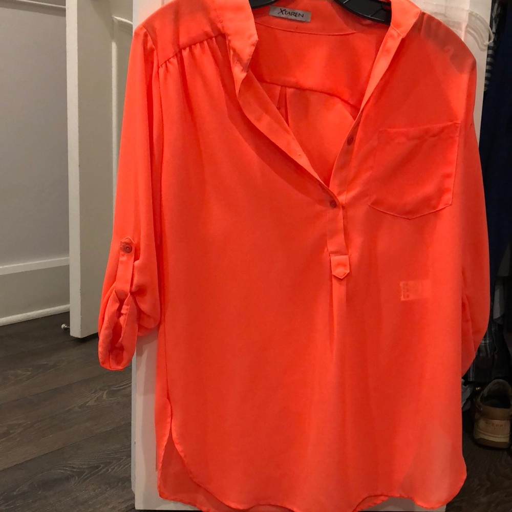 Orange button up top